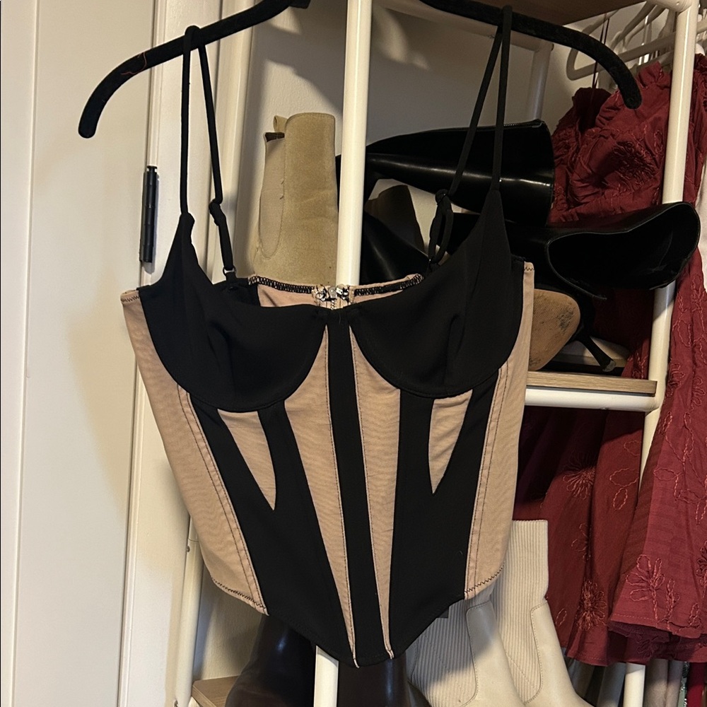 White Fox Boutique Black and Tan Tank Top